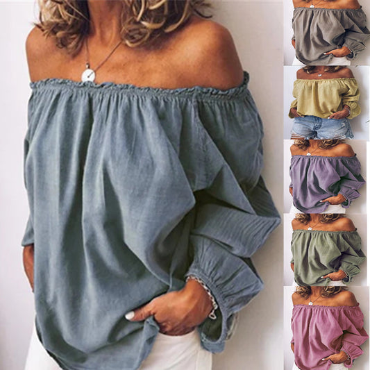 Damski Top Z Długim Rękawem I Nadrukiem W Stylu Retro Na Jedno Ramię