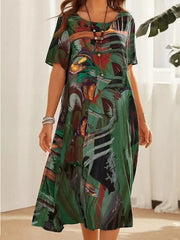[S-5xl] Modna sukienka z okrągłym dekoltem i swobodnym nadrukiem