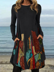 💖S-5XL Stroje wyjściowe dla kobiet Casual Fashion Sukienka z nadrukiem Okrągły dekolt Sukienka z długim rękawem Sukienki jesienne