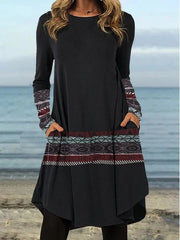 💖S-5XL Stroje wyjściowe dla kobiet Casual Fashion Sukienka z nadrukiem Okrągły dekolt Sukienka z długim rękawem Sukienki jesienne