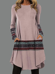💖S-5XL Stroje wyjściowe dla kobiet Casual Fashion Sukienka z nadrukiem Okrągły dekolt Sukienka z długim rękawem Sukienki jesienne