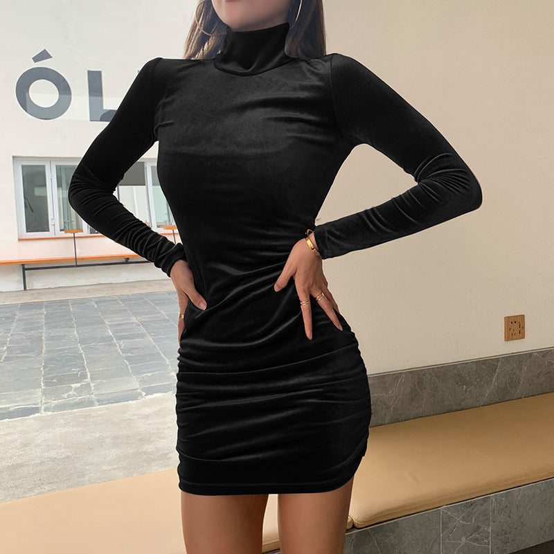 🧚‍♀️Aksamitna mini sukienka z zabudowanym dekoltem i długim rękawem