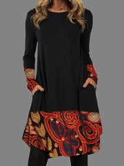 💖S-5XL Stroje wyjściowe dla kobiet Casual Fashion Sukienka z nadrukiem Okrągły dekolt Sukienka z długim rękawem Sukienki jesienne