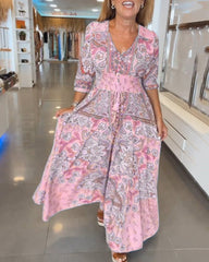 Kwiatowa sukienka kwiatowa w szyku V-Neck