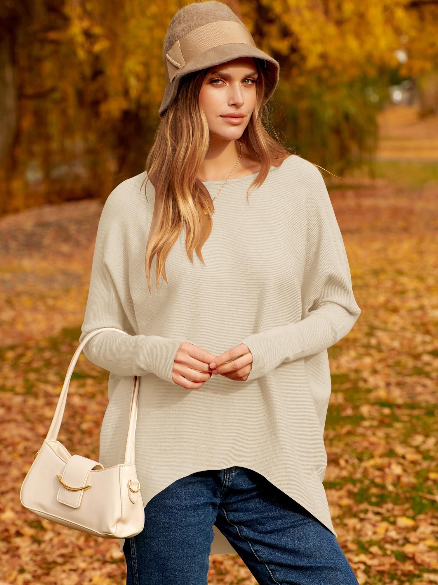 ✨Gorąca wyprzedaż 49% ZNIŻKI⭐Damski, nieregularny, oversize&#39;owy sweter z rękawami nietoperzowymi