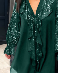 Luźne bluzki w jednolitym kolorze z falbankami