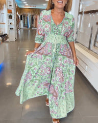 Kwiatowa sukienka kwiatowa w szyku V-Neck