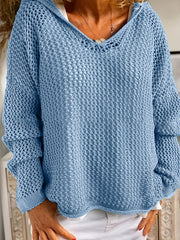 Damski sweter z długim rękawem i kapturem, szydełkowany