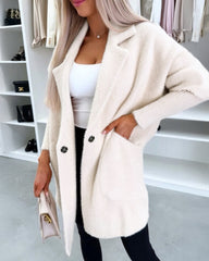 Casualowy płaszcz z kołnierzykiem i długimi rękawami, zapinany na guziki i kieszeniami