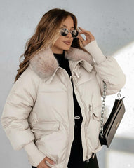 🔥Gorące oferty — stylowa, krótka kurtka puchowa dla kobiet z puszystym kołnierzem