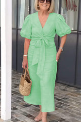 Eleganckie bawełniane i lniane sukienki damskie z kokardą i paskiem