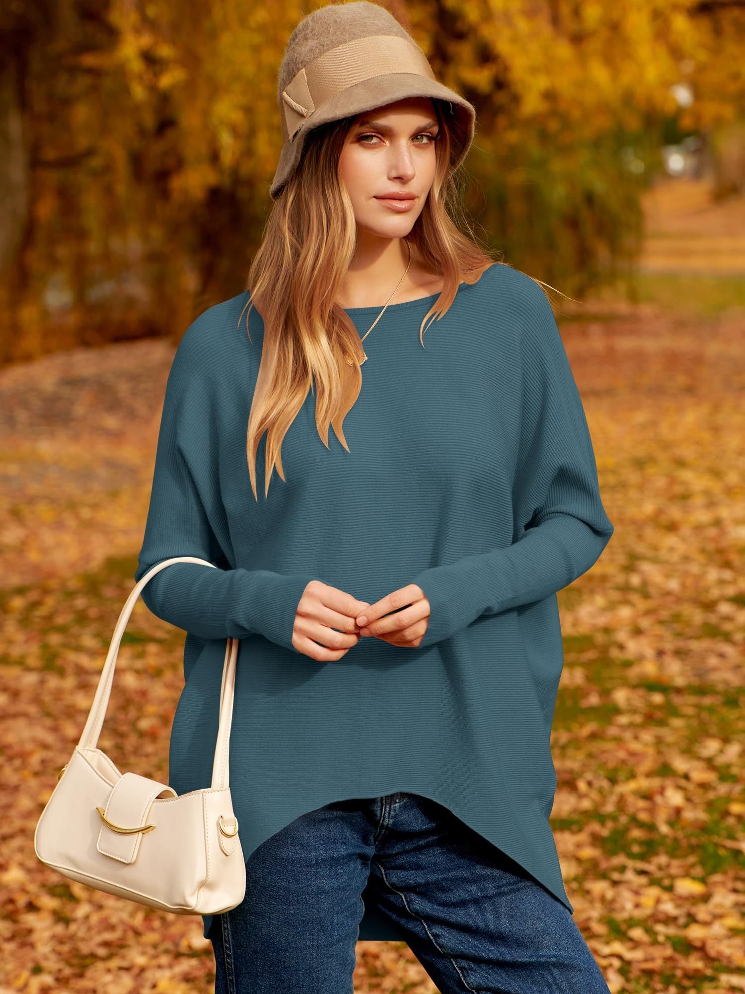 ✨Gorąca wyprzedaż 49% ZNIŻKI⭐Damski, nieregularny, oversize&#39;owy sweter z rękawami nietoperzowymi
