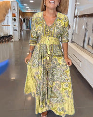 Kwiatowa sukienka kwiatowa w szyku V-Neck