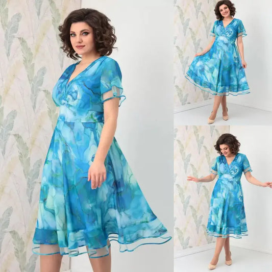 [S-5XL]2025 nowa elegancka sukienka z szyfonu w kształcie fal💙