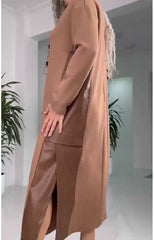 Damska, luźna, skórzana, patchworkowa sukienka z kieszeniami