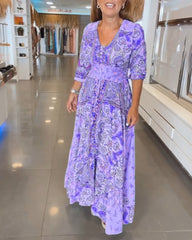 Kwiatowa sukienka kwiatowa w szyku V-Neck