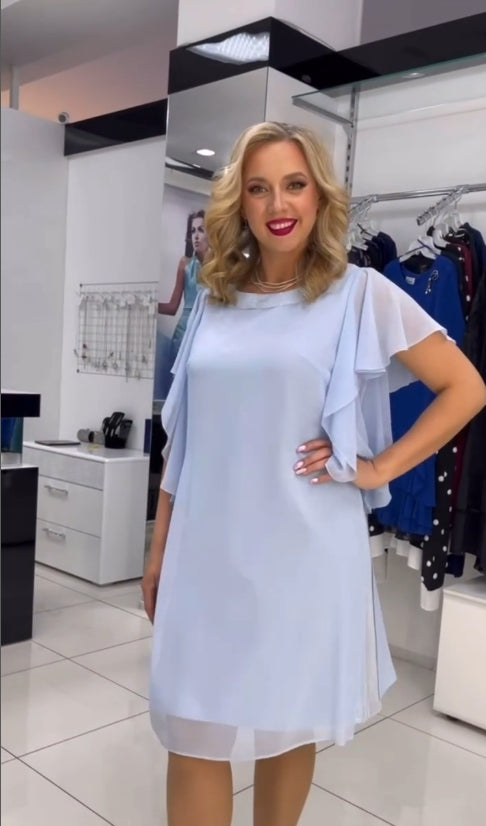 Nowy letni styl - sukienka z okrągłym dekoltem i krótkim rękawem w jednolitym kolorze💎