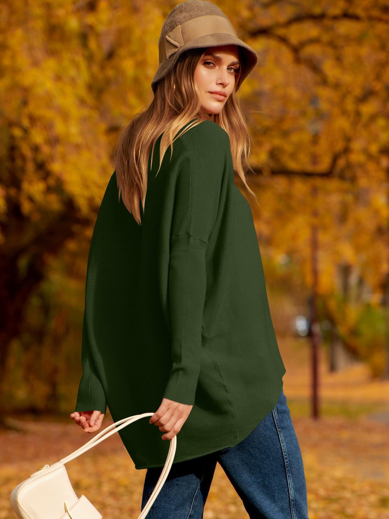 ✨Gorąca wyprzedaż 49% ZNIŻKI⭐Damski, nieregularny, oversize&#39;owy sweter z rękawami nietoperzowymi