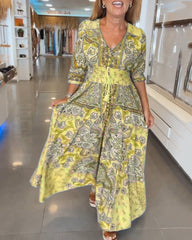 Kwiatowa sukienka kwiatowa w szyku V-Neck