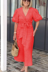 Eleganckie bawełniane i lniane sukienki damskie z kokardą i paskiem