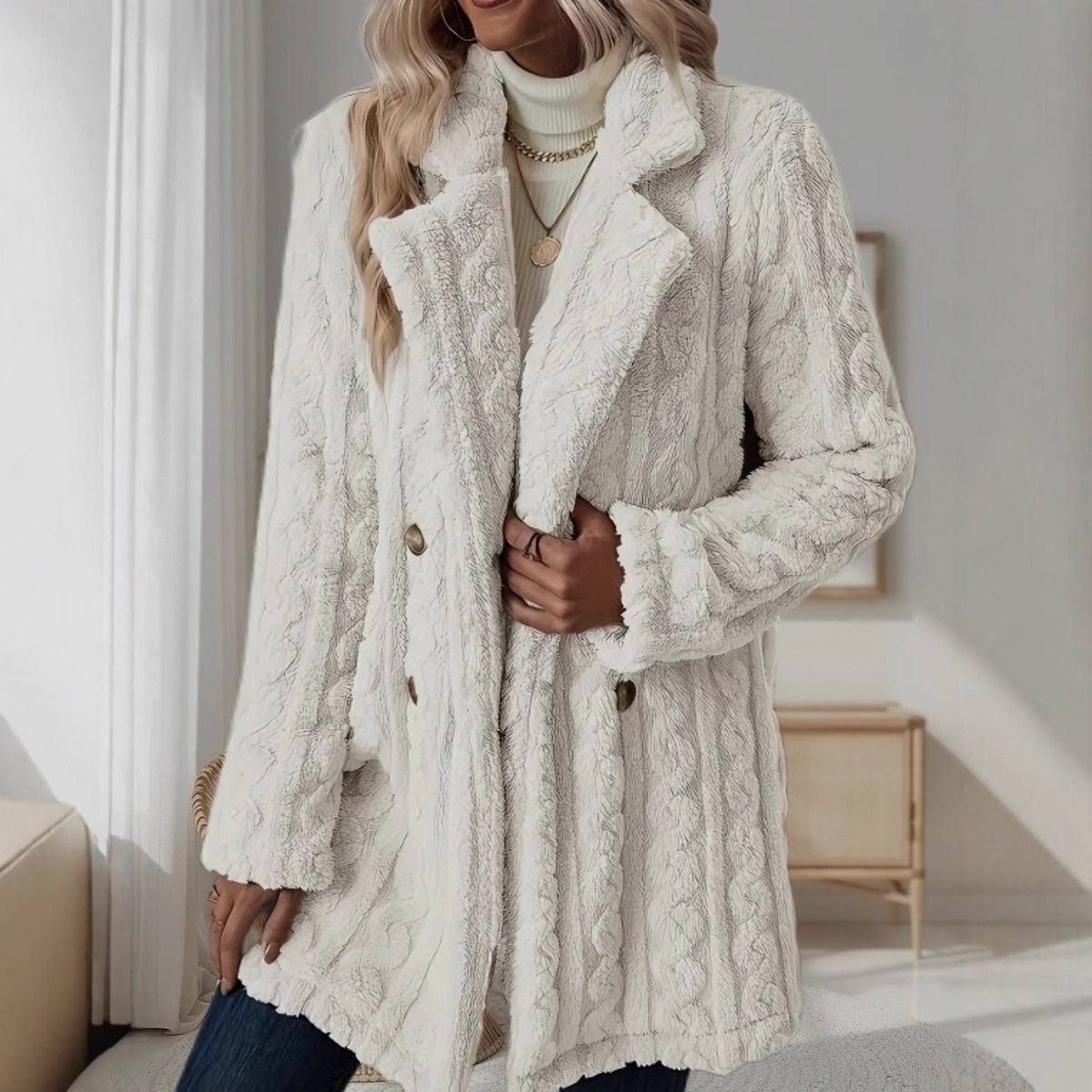 [S-3XL]2025 Nowy pluszowy, ciepły, dwurzędowy wełniany płaszcz