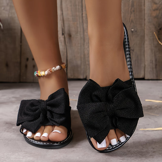 Damskie sandały wsuwane z kokardką, codzienne płaskie letnie buty z odkrytymi palcami, lekkie buty plażowe