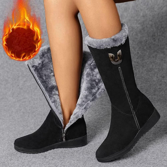Damskie buty zimowe do połowy łydki, ciepłe, wyściełane śniegowce