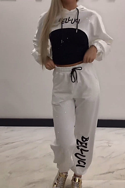 Dwuczęściowy zestaw damskich topów i spodni w modny diamentowy patchwork