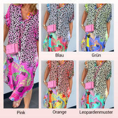 Damska sukienka z krótkim rękawem i nadrukiem w panterkę