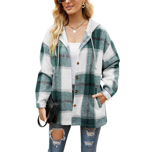 Bluza z kapturem i sznurkiem Sidoficka polarowa kurtka w kratę Casual Jacka