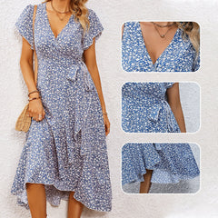 Summer damski elegancki w gardle krawatowej talii Lową kwiatową sukienkę