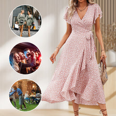 Summer damski elegancki w gardle krawatowej talii Lową kwiatową sukienkę