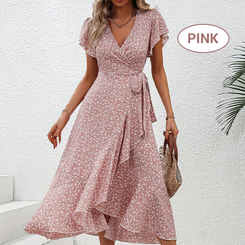 Summer damski elegancki w gardle krawatowej talii Lową kwiatową sukienkę