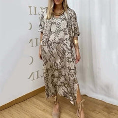🦋Dwuczęściowy zestaw damskich sukienek na jesień w stylu casual, z nadrukiem