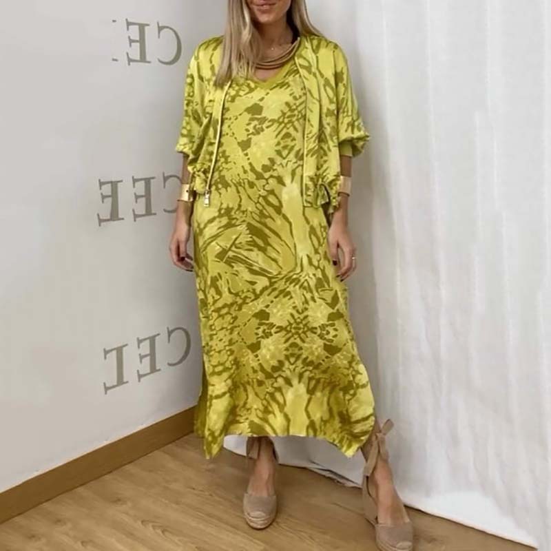 🦋Dwuczęściowy zestaw damskich sukienek na jesień w stylu casual, z nadrukiem