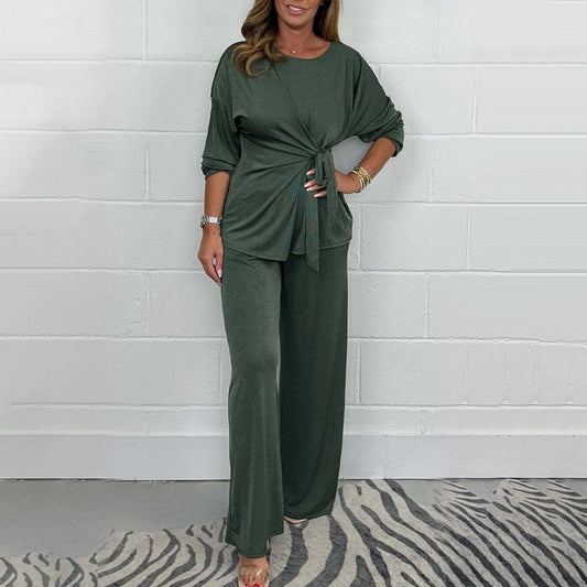 Dwuczęściowy damski komplet z miękkim długim rękawem