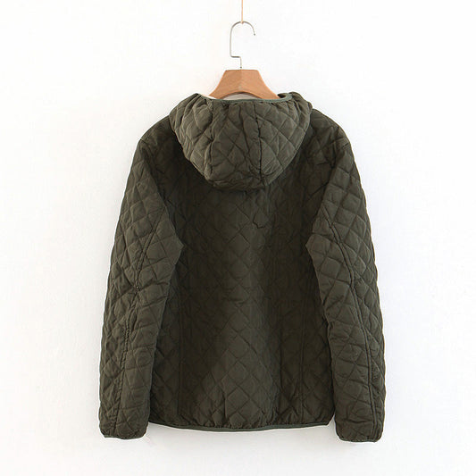 🍂Pikowana kurtka z kapturem, pluszową podszewką i zamkiem błyskawicznym