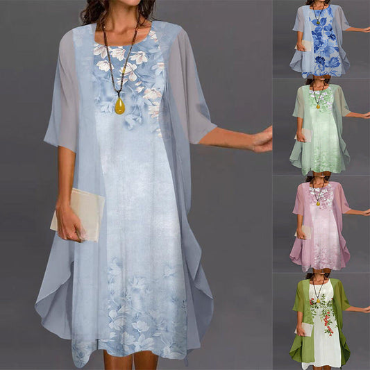 🥰 Dwupączowa sukienka damska z kwiatowym nadrukiem