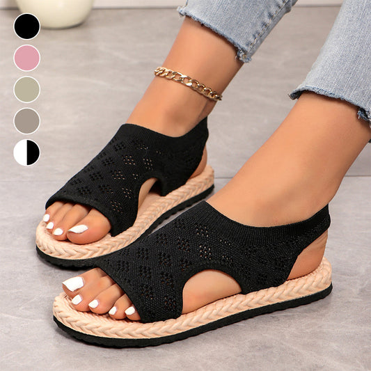 Kobiety z siatki damskiej, płaskie sandały z otwartym nosem