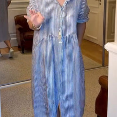 🔥👗 Koszulka w paski z klapami i guzikami z funkcjonalnymi kieszeniami