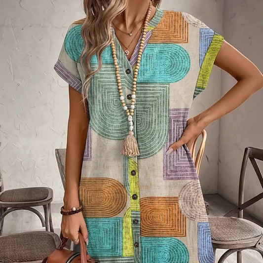 🌺【 S-2xl】 Kolorowa sukienka z nadrukiem