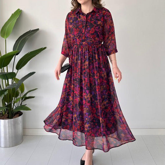 Elegancki druk damski luźny fit Flow Maxi sukienka