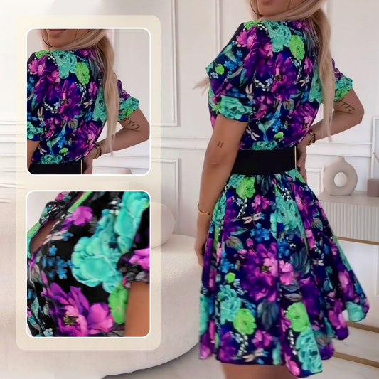 ⏳Limited time 50% off💥✨Women's V-neck floral print mini dress