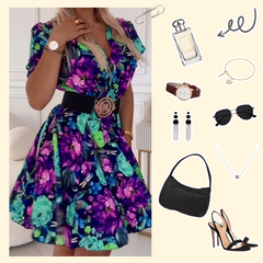 ⏳Limited time 50% off💥✨Women's V-neck floral print mini dress