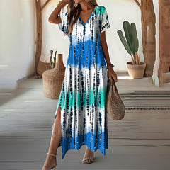 Dream akwarelowy: elegancja płynów w jednym stopniu ograniczona 50% redukcja 【S-4xl】 ✨ ✨ROBE zrelaksowany z gradientem kolorów i dekoltem w stylu VIC dla kobiet