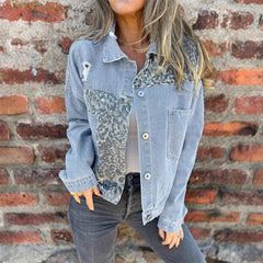 ⏳ Specjalny przez ograniczony czas trwania ⏰vete in dżins z wzorem lamparta i modną patchworką🤠