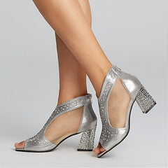 Damskie błyszczące sandały na obcasie klockowym