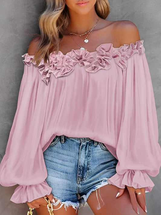 Damski top z długim rękawem i nadrukiem w stylu retro na jedno ramię